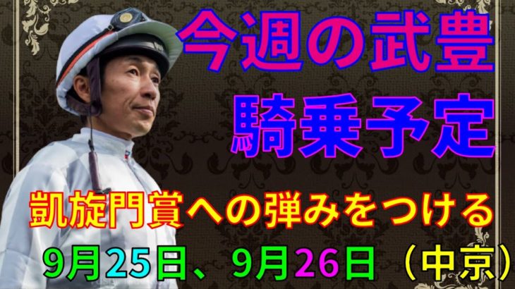 【競馬】武豊騎乗予定　9月25日、26日は中京で騎乗！凱旋門賞へ弾みをつけろ！！
